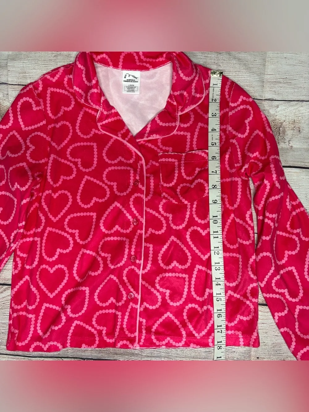 Girls' Red Heart-Print Pajama Set - Long Sleeve Top & Shorts